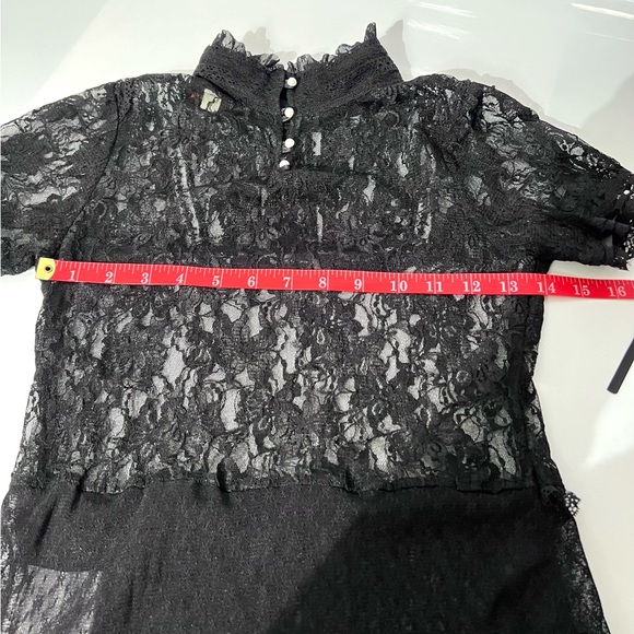Beau Bois Black High Neck Lace Blouse with Pearl Buttons Size  S - Picture 7 of 13